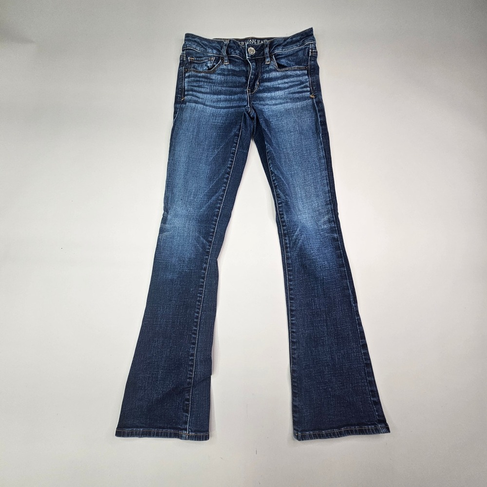 American Eagle Kick Bootcut Jeans Women 2 Short Dark Wash Super Stretch - Picture 1 of 16